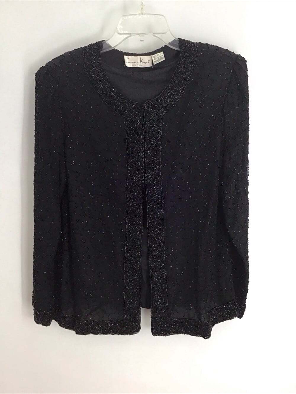 Laurence Kazar NY 100% Silk Beaded Evening Jacket Formal Party Black Size Med